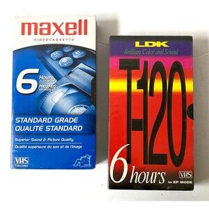 Maxell and LDK Blank Video Cassette Lot of 2 VHS 6 Hours T-120  New and Sealed